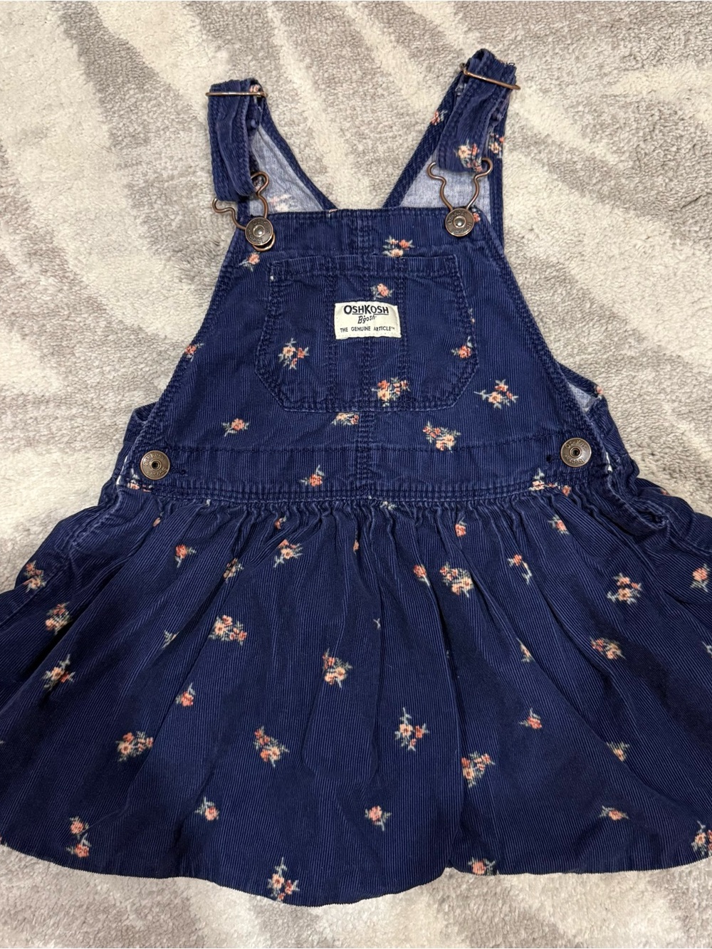 Oshkosh Toddler Girls Size 3t Navy Corduroy  Overall Dress with Flowers